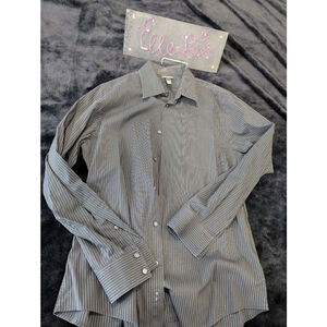 EUC Mens Club Monaco Black/ White/ Gray Pinstripe Button Up Shirt M